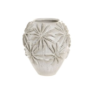 Vase Home ESPRIT Weiß aus Keramik Handwerks-Stil Pflanzenblatt 22 x 22 x 25 cm