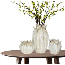 Vase Home ESPRIT Cream Ceramic Leaf of a plant 22 x 22 x 19 cm