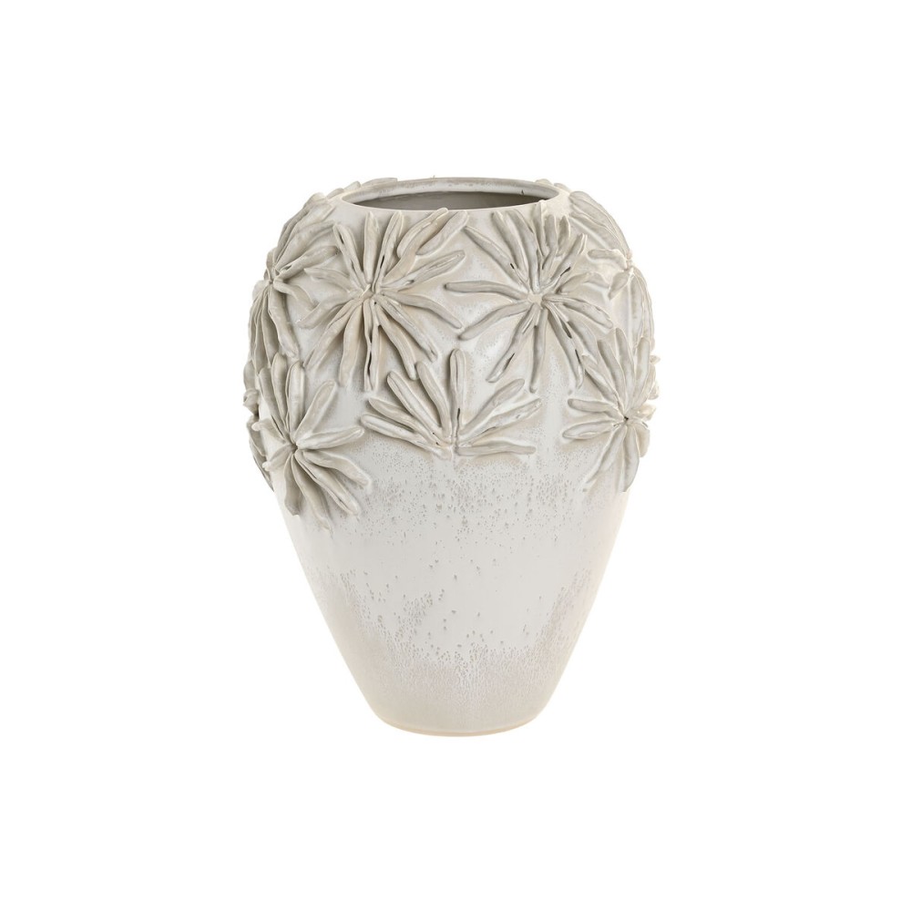 Vase Home ESPRIT Blanc Céramique Style artisanal Feuille d'une plante 27 x 27 x 35 cm
