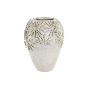 Vase Home ESPRIT Weiß aus Keramik Handwerks-Stil Pflanzenblatt 27 x 27 x 35 cm