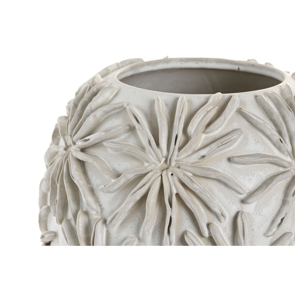 Vase Home ESPRIT Weiß aus Keramik Handwerks-Stil Pflanzenblatt 27 x 27 x 35 cm