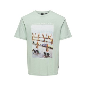 Herren Kurzarm-T-Shirt Only & Sons Onskolton Reg Beach Surf grün