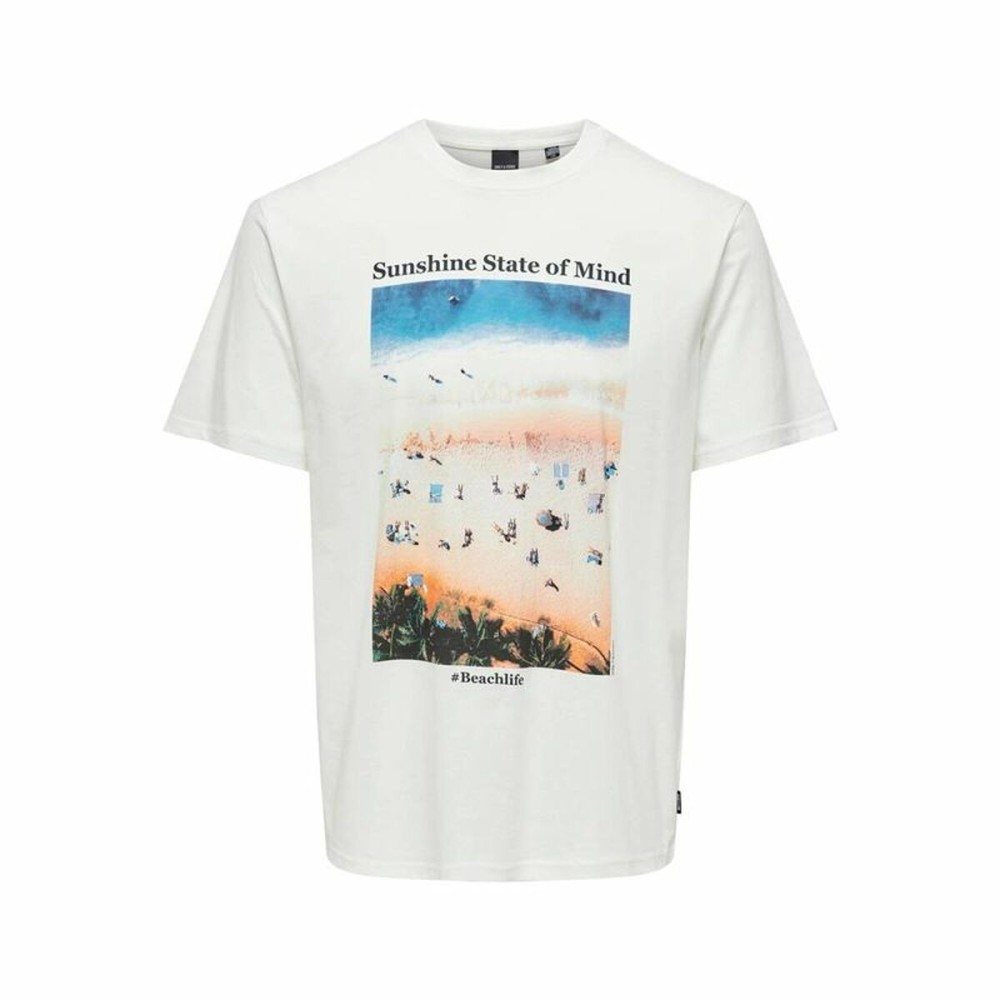 Men’s Short Sleeve T-Shirt Only & Sons Onskolton Reg Beach White