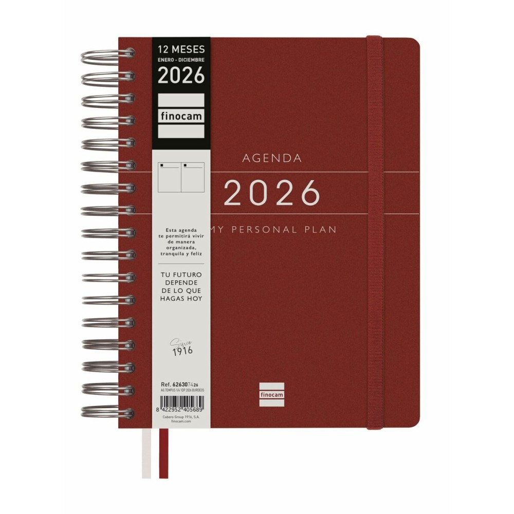 Diary Finocam Burgundy Quarto 15,5 x 21,7 cm