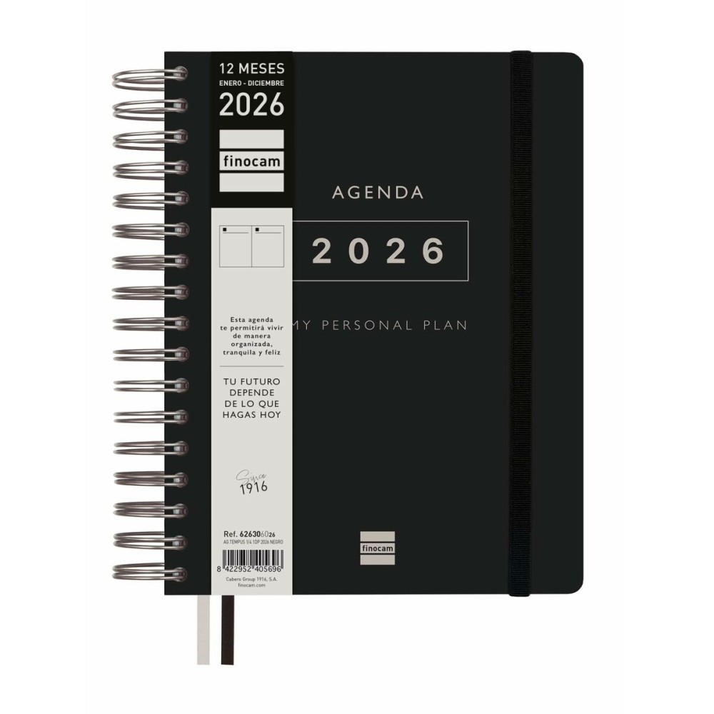 Diary Finocam Black Quarto 15,5 x 21,7 cm