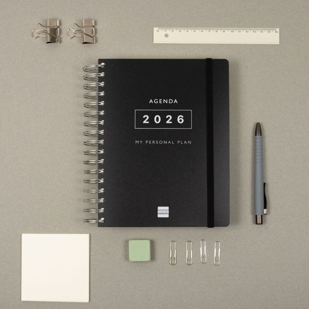 Diary Finocam Black Quarto 15,5 x 21,7 cm