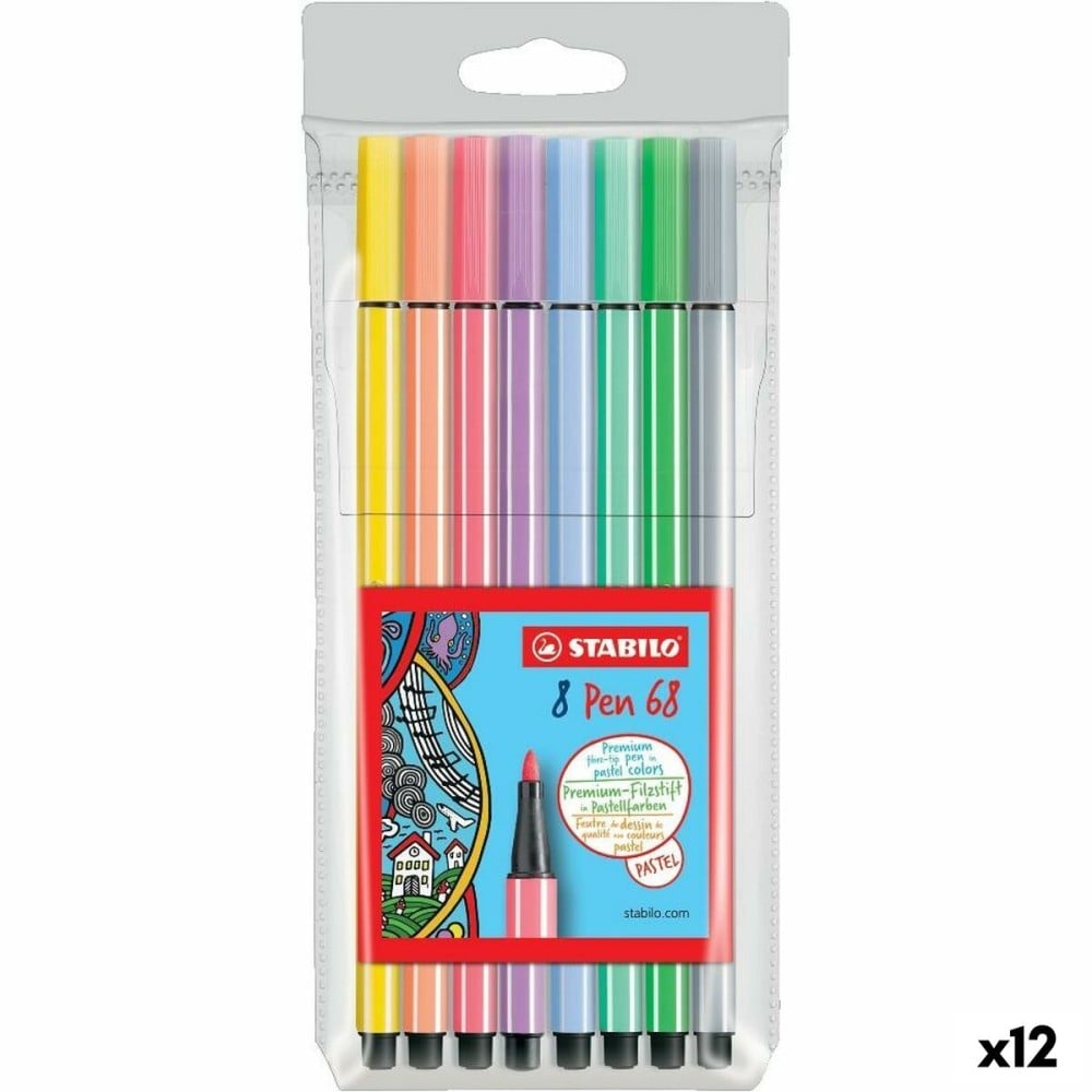 Ensemble de Marqueurs Stabilo Pen 68 Multicouleur 8 Pièces 12 Unités