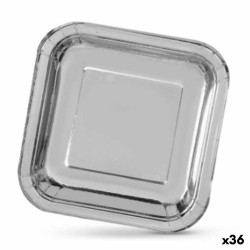 Geschirr-Set Algon Silberfarben Einwegartikel Pappe karriert 23 x 23 x 1,5 cm (36 Stück)