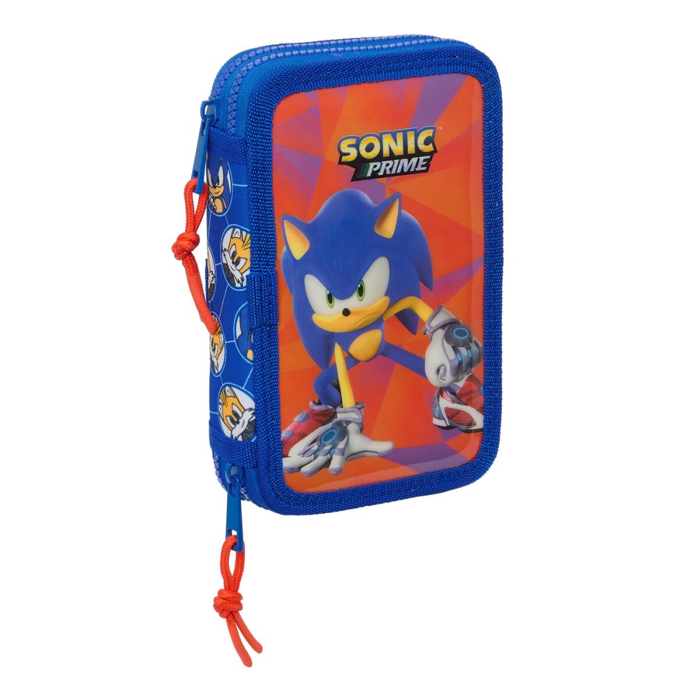 Doppel-Federtasche Sonic Prime Blau 12.5 x 19.5 x 4 cm 28 Stücke