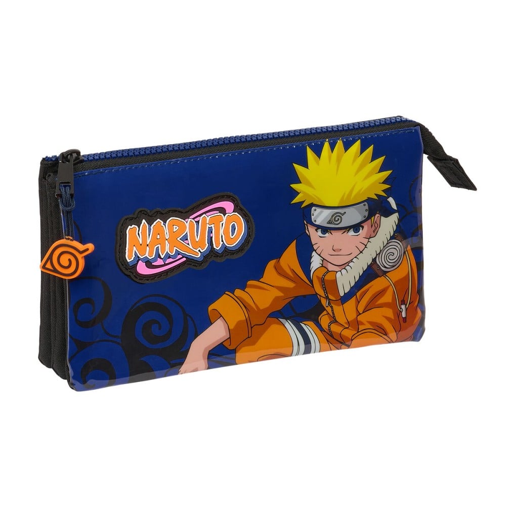 Trousse Fourre-Tout Triple Naruto Ninja Bleu Noir 22 x 12 x 3 cm