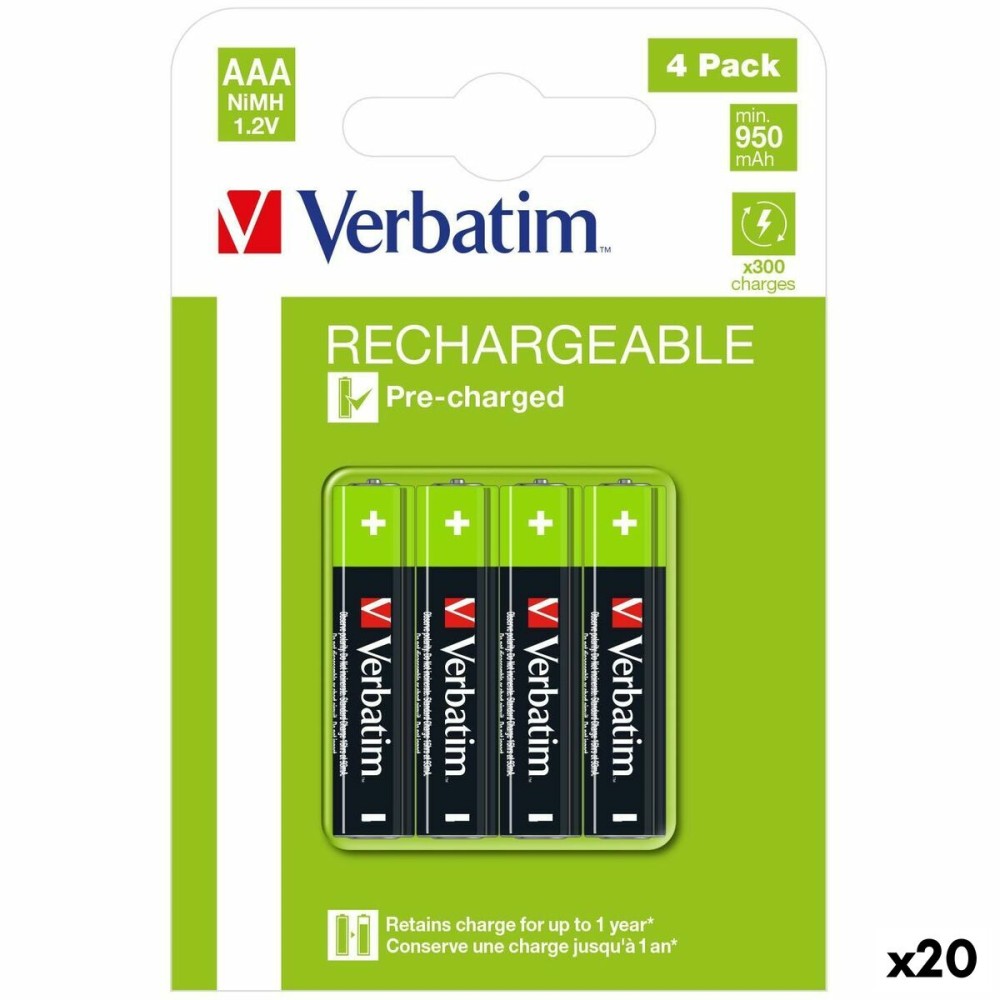 Piles Rechargeables Verbatim 1,2 V AAA LR03 4 Pièces (20 Unités)