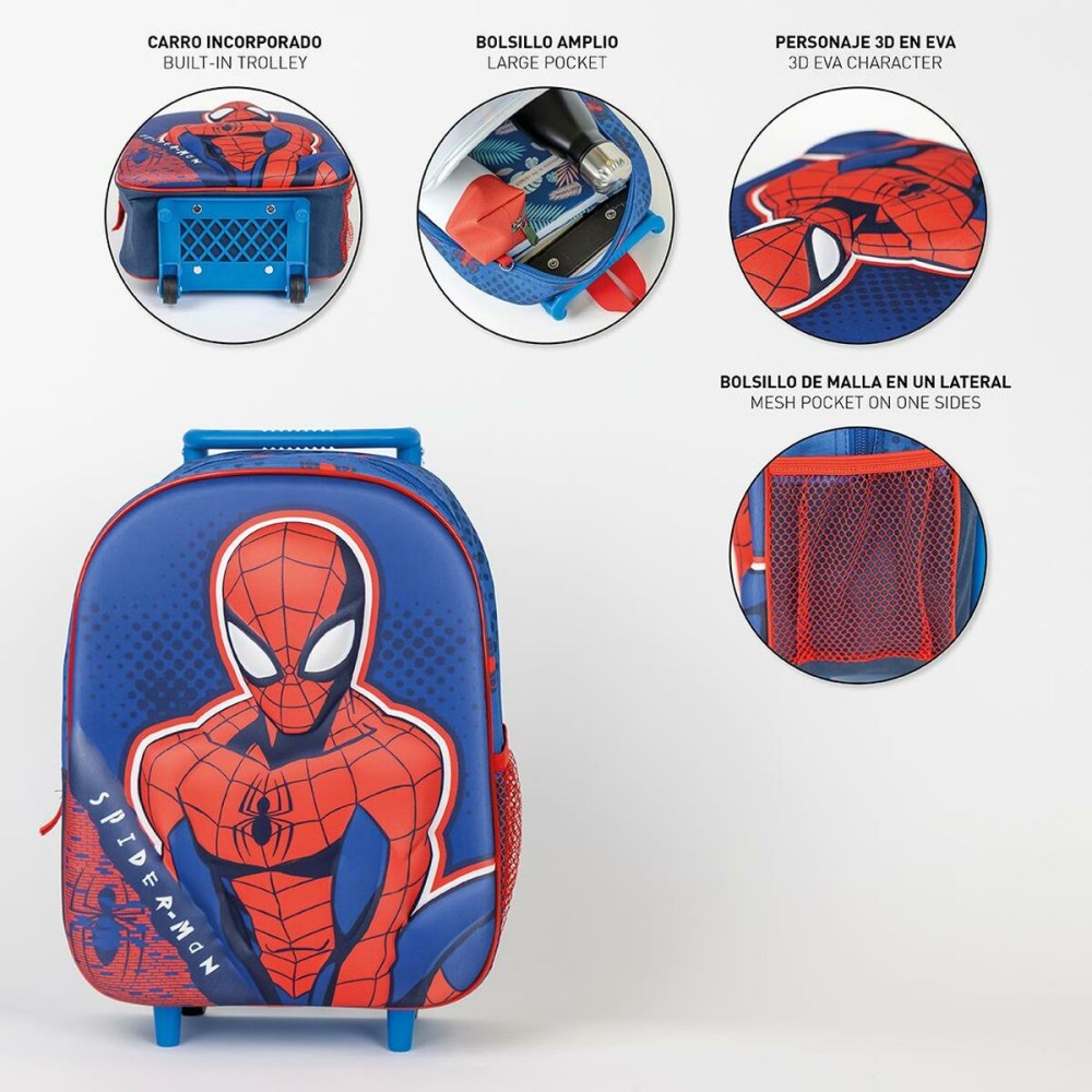 School Rucksack with Wheels Spider-Man Blue 25 x 31 x 10 cm