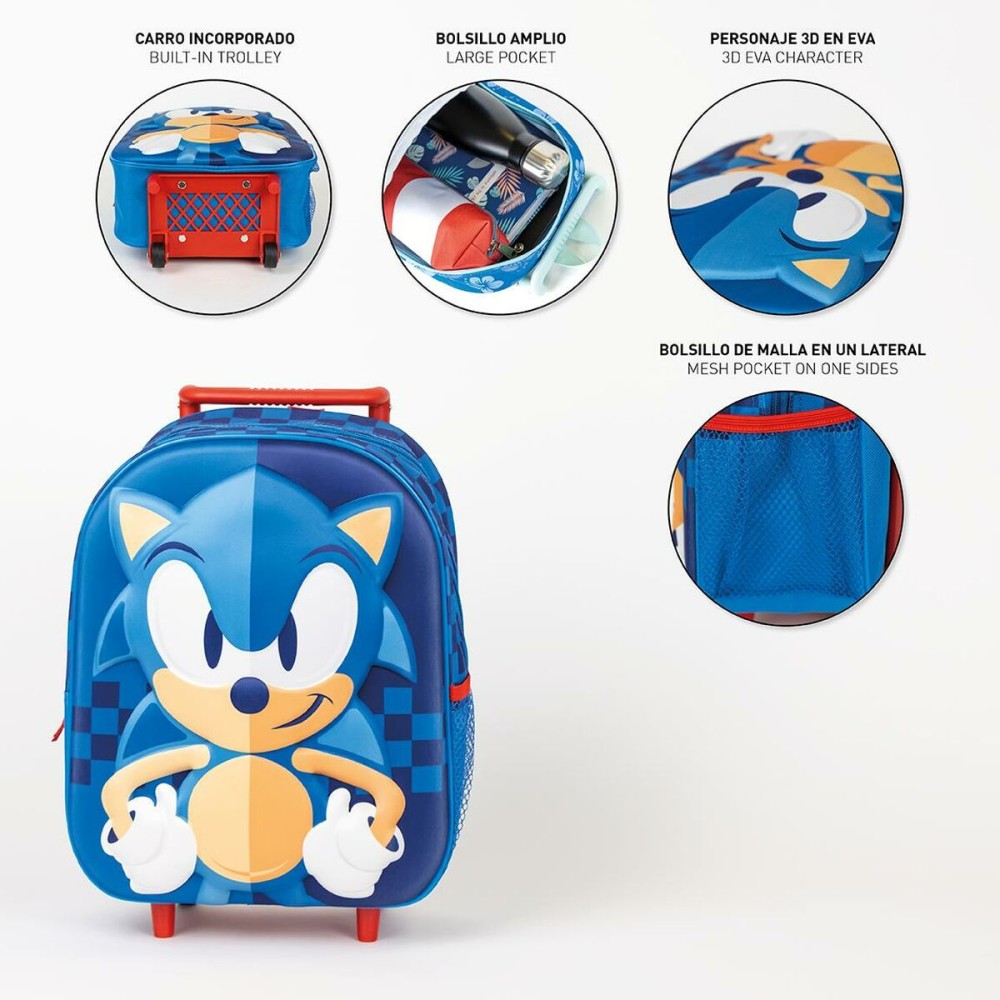 School Rucksack with Wheels Sonic Blue 25 x 31 x 10 cm