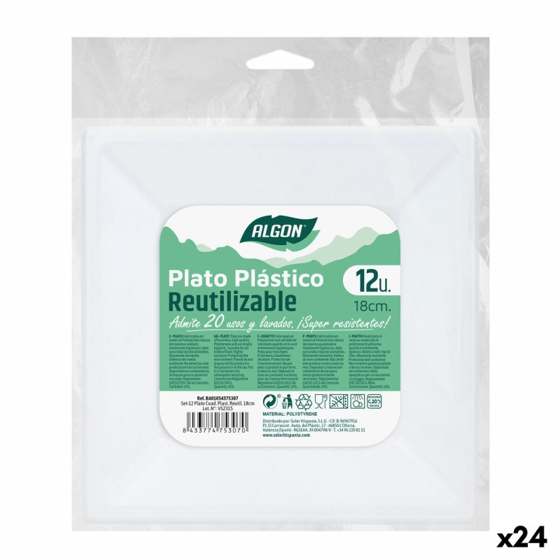 Lot d'assiettes réutilisables Algon Carré Plastique 18 x 18 x 1,5 cm (24 Unités)