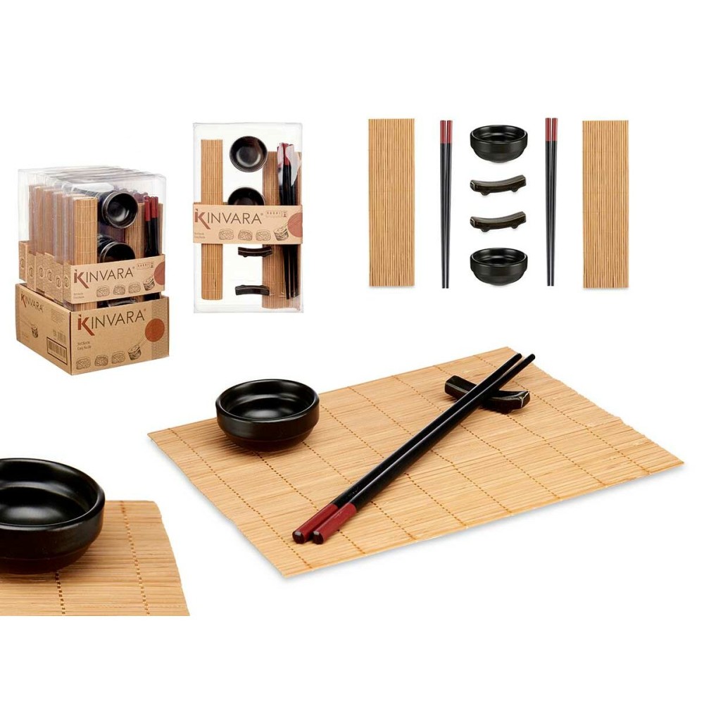 Sushi-Set Kinvara Schwarz natürlich Bambus Porcelæn 16,5 x 3 x 30 cm (8 Stücke) (6 Stück)
