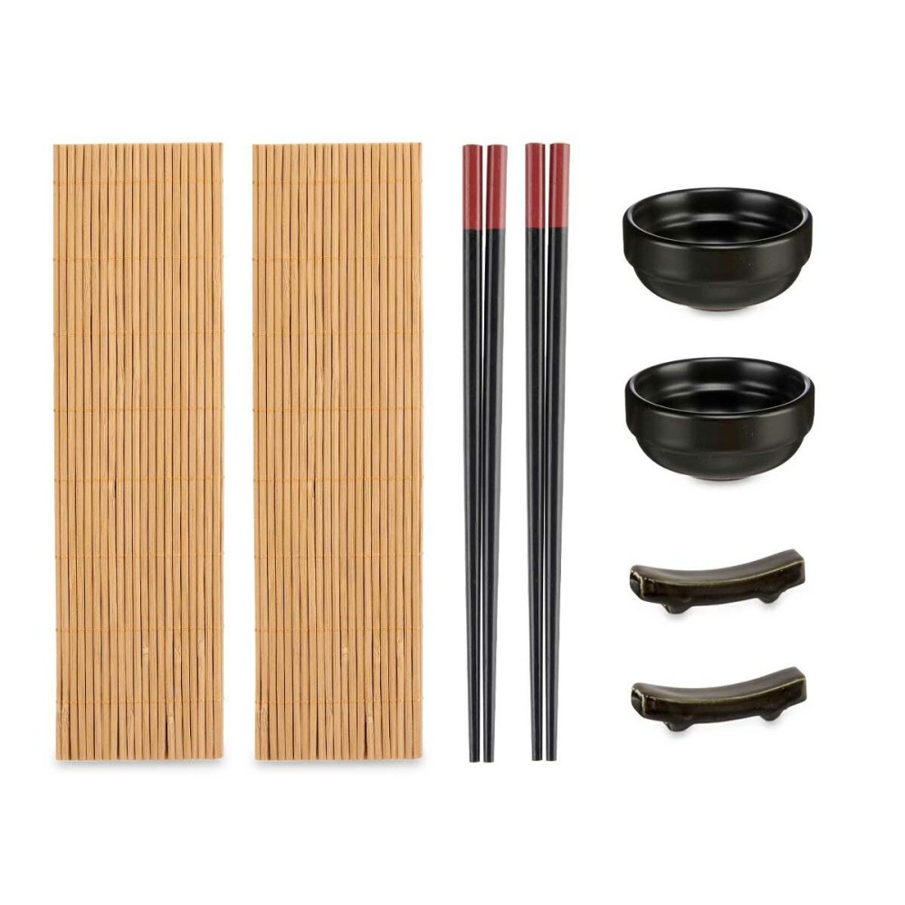 Sushi-Set Kinvara Schwarz natürlich Bambus Porcelæn 16,5 x 3 x 30 cm (8 Stücke) (6 Stück)