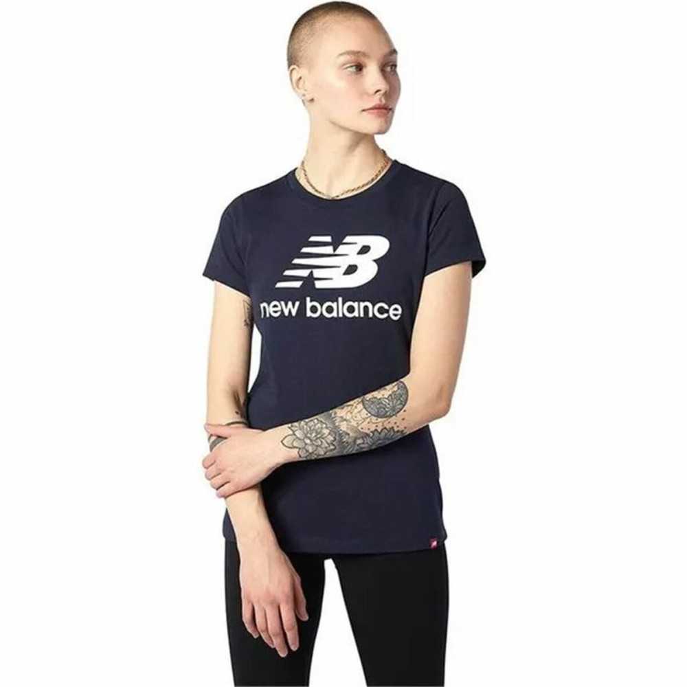 Women’s Short Sleeve T-Shirt New Balance Essentials Stacked Logo Blue (L)