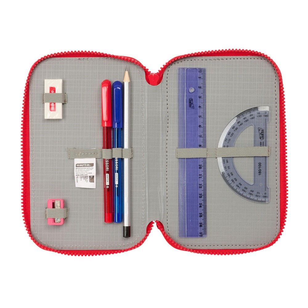 Triple Pencil Case Atlético Madrid Red 12,5 x 19,5 x 5,5 cm 36 Pieces