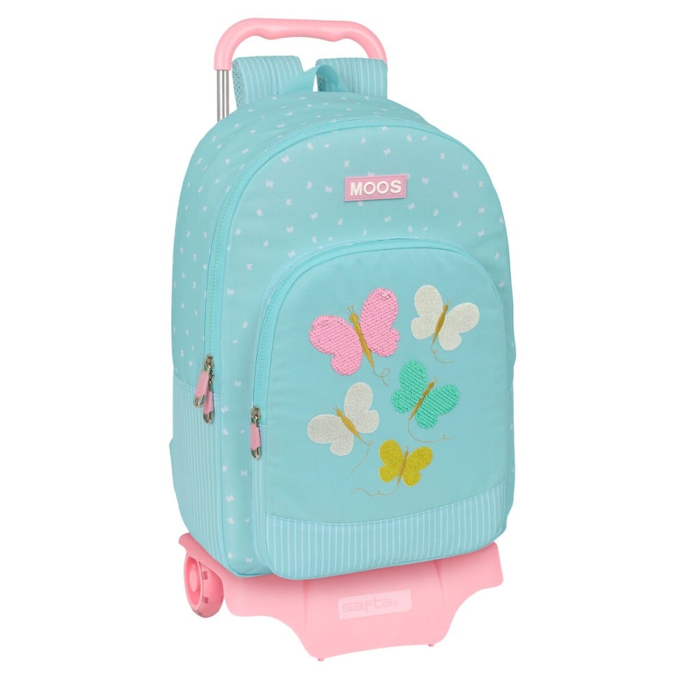 School Rucksack with Wheels Moos Butterflies Blue 30 x 46 x 14 cm