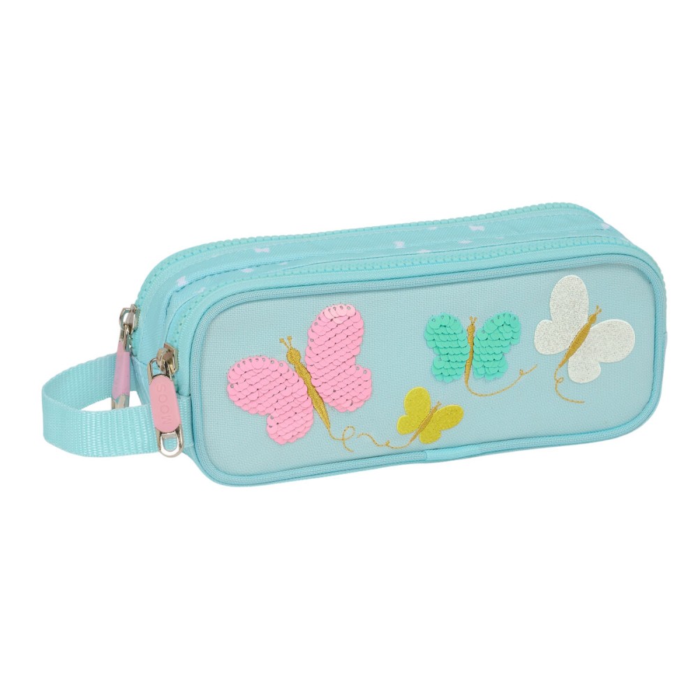 Trousse Fourre-Tout Double Moos Butterflies Bleu clair 21 x 8 x 6 cm