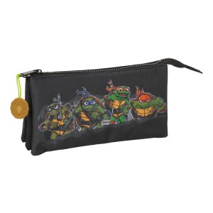 Trousse Fourre-Tout Triple Teenage Mutant Ninja Turtles Noir Gris 22 x 12 x 3 cm