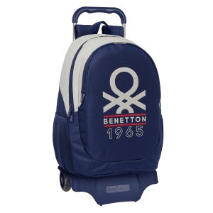 Schulrucksack mit Rädern Benetton Varsity Grau Marineblau 32 x 44 x 16 cm