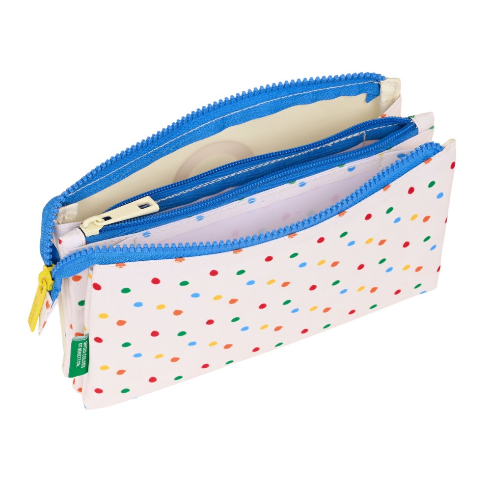 Trousse Fourre-Tout Triple Benetton Topitos Blanc (22 x 12 x 3 cm)