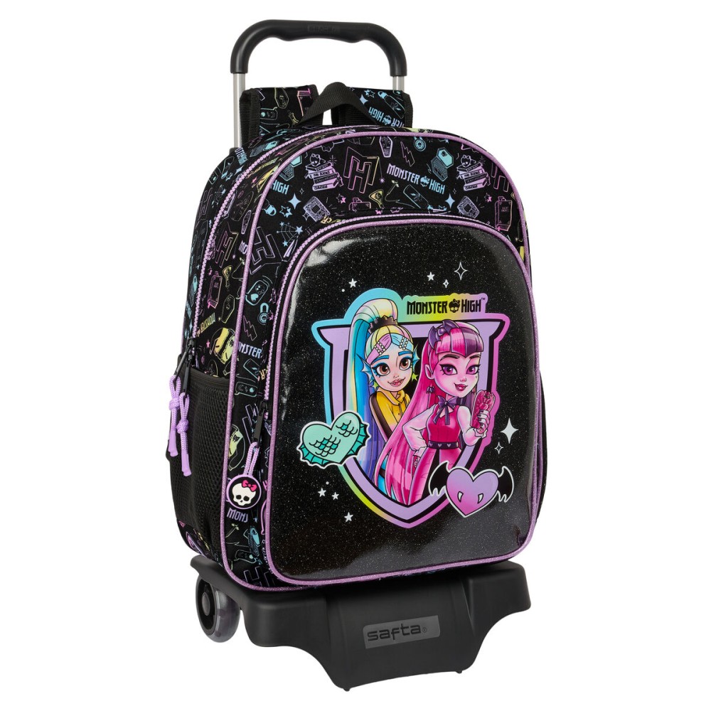 School Rucksack with Wheels Monster High Black 33 x 42 x 14 cm