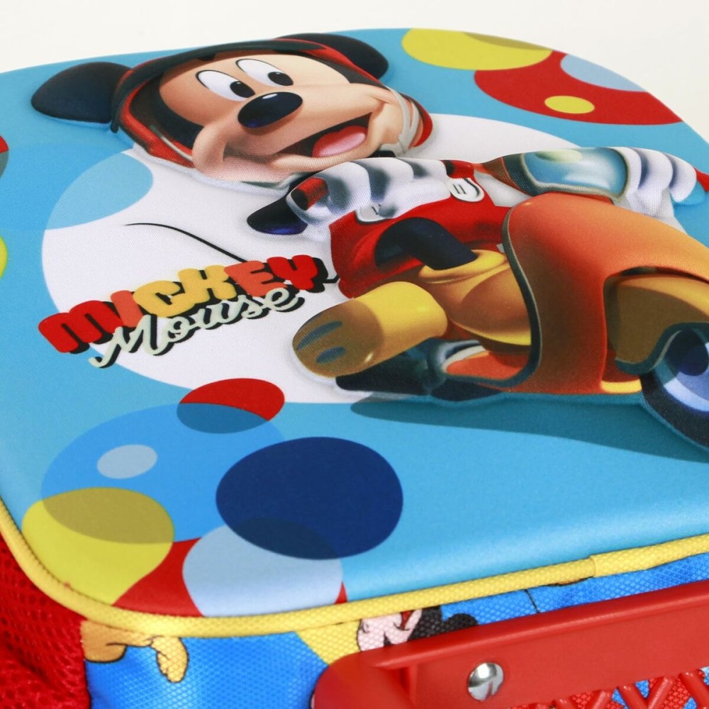 3D School Bag with Wheels Mickey Mouse Scooter Blue Red 26 x 13 x 34 cm