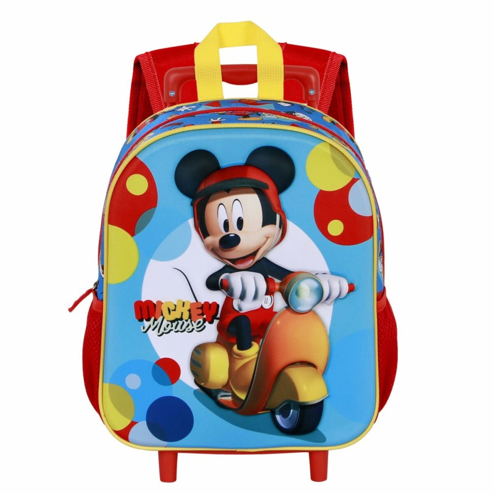 3D School Bag with Wheels Mickey Mouse Scooter Blue Red 26 x 13 x 34 cm