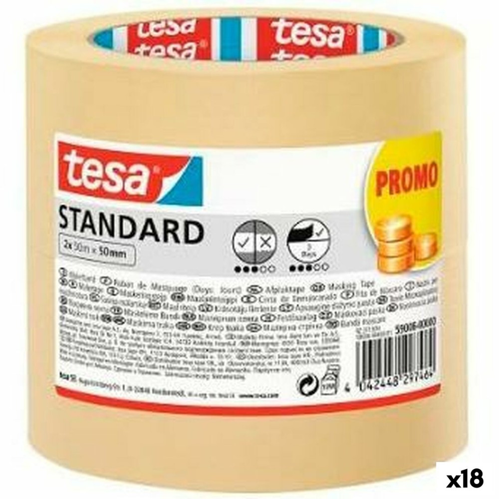 Ruban de masquage TESA STANDARD Jaune Papier 50 mm x 50 m 2 Pièces (18 Unités)