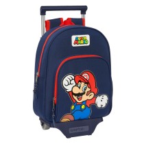 School Rucksack with Wheels Super Mario World Navy Blue 28 x 34 x 10 cm