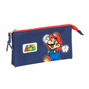 Dreifaches Mehrzweck-Etui Super Mario World Marineblau 22 x 12 x 3 cm