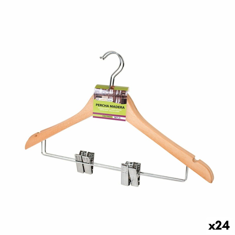 Set of Clothes Hangers Confortime Brown Clamps Wood 2 Pieces (24 Units)