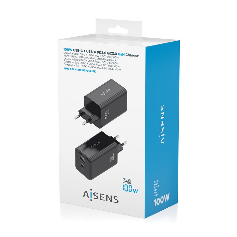 Cordless Charger Aisens ASCH-100W3P052-BK Black 100 W