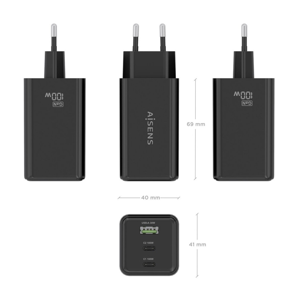 Cordless Charger Aisens ASCH-100W3P052-BK Black 100 W
