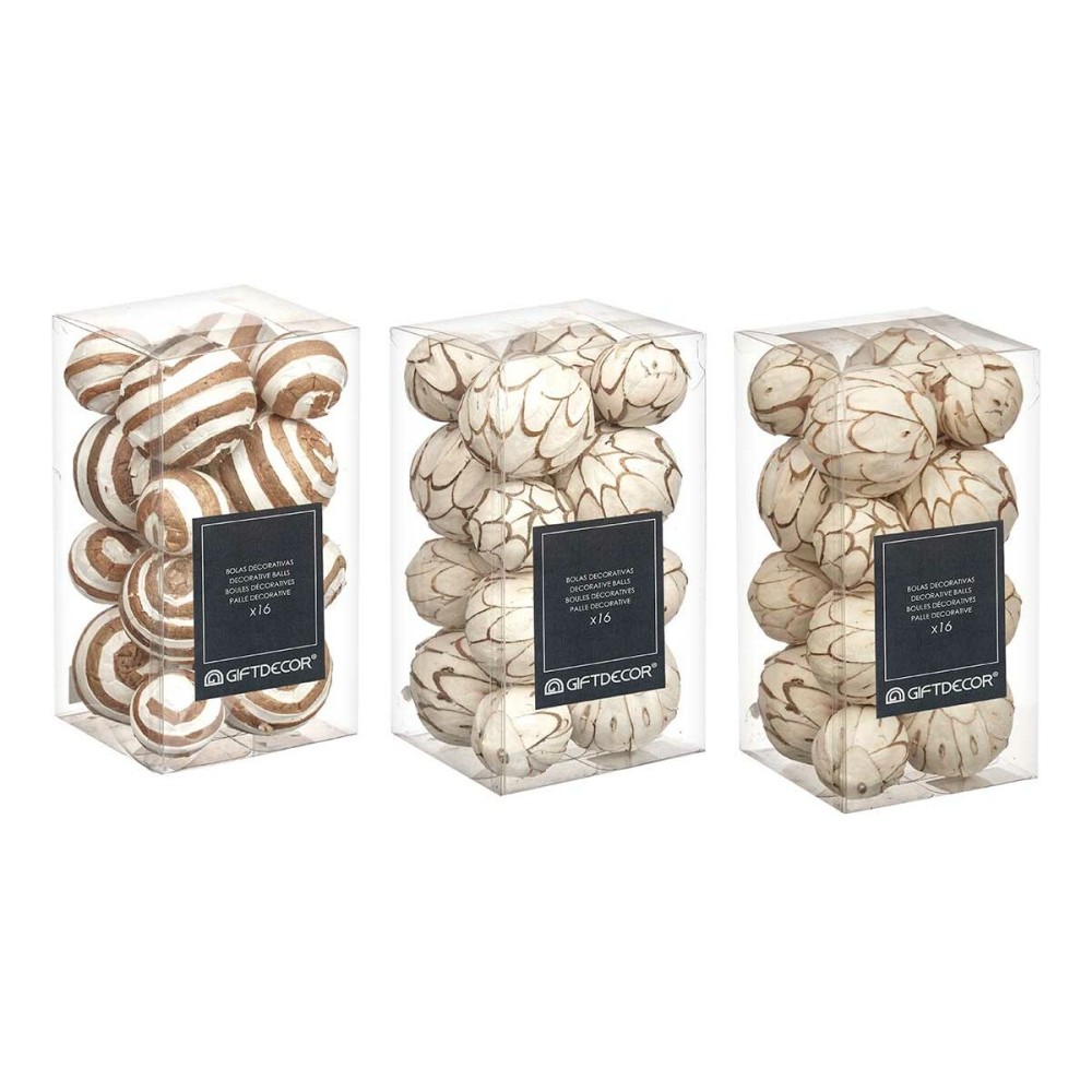 Jeu de boules décoratives Gift Decor Blanc Marron 10 x 20 x 10 cm (12 Unités)