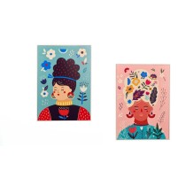 Canvas Gift Decor Multicolour Lady 50 x 3 x 70 cm (4 Units)