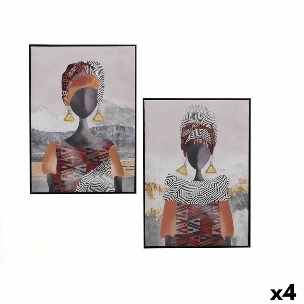 Canvas Gift Decor Red Grey Orange Lady 50 x 3 x 70 cm (4 Units)
