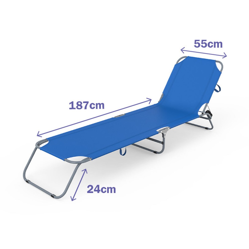 Marbueno Transat Pliable Acier Bleu Foncé Plage et Piscine 187X55X24 cm 10021