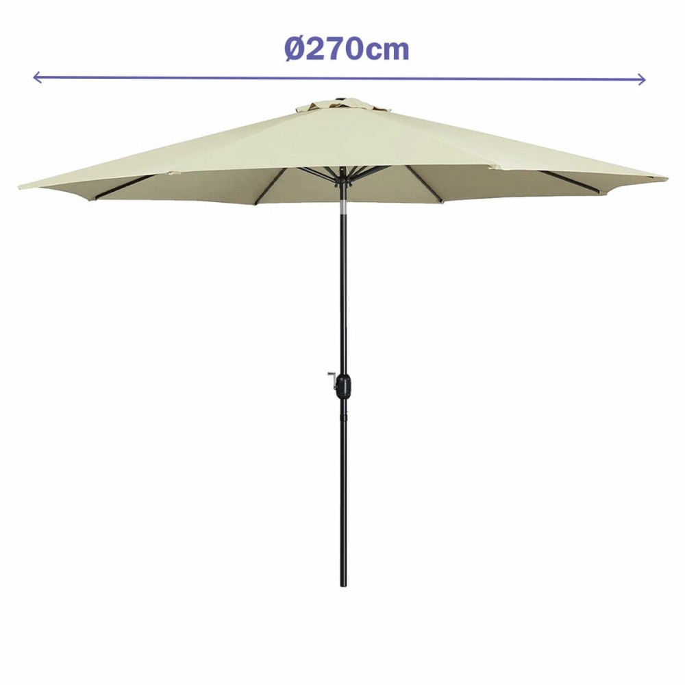 Marbueno Parasol Acier 8 Baleines D270 cm Polyester Beige Jardin, Piscine 10483