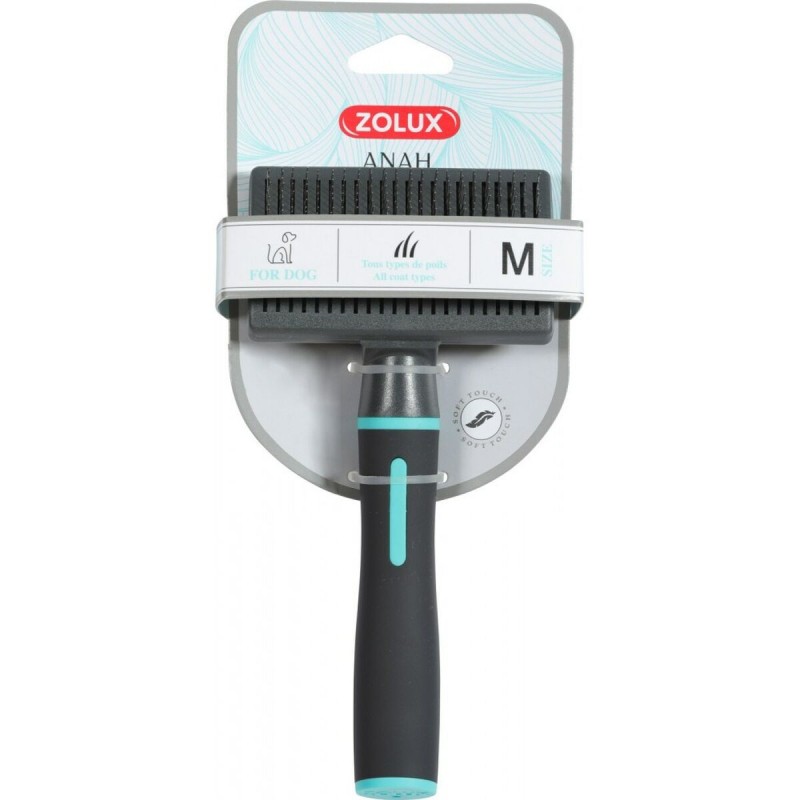 Dog Brush Zolux Anah Medium Retractable Turquoise Black/Blue