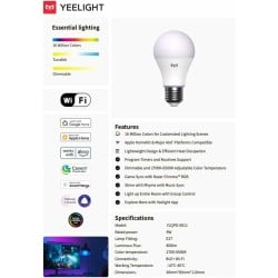 Ampoule à Puce Yeelight YLQPD-0011 Blanc Multicouleur F 9 W E27 806 lm (2700 K) (6500 K)