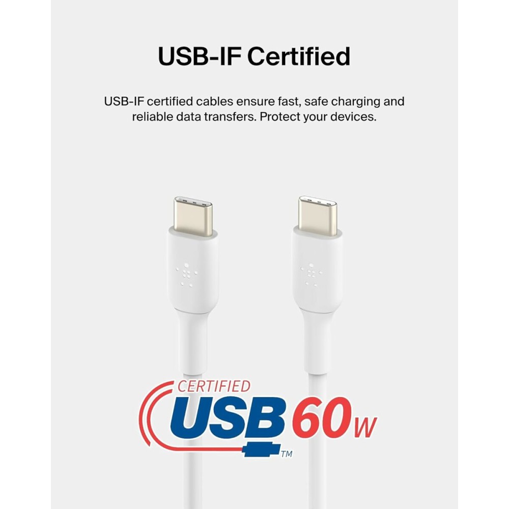 Câble USB-C vers USB-C Belkin CAB003bt2MWH Blanc 2 m