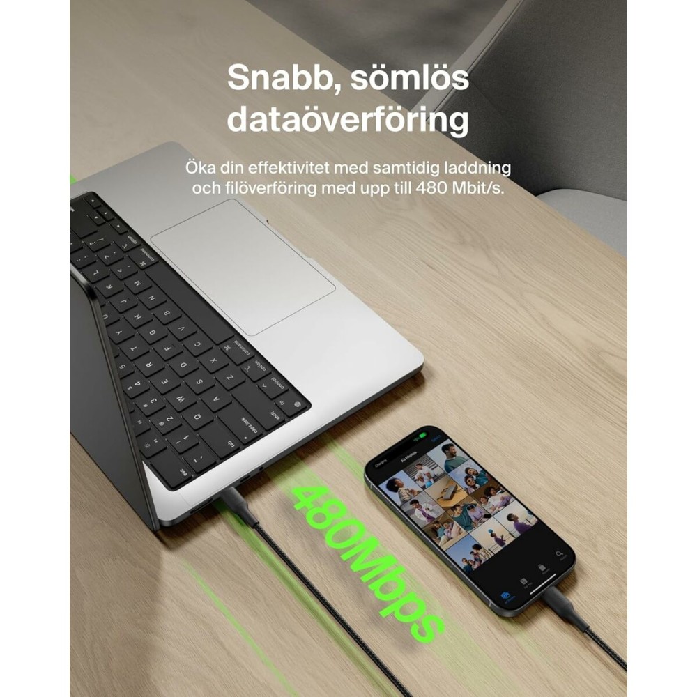 Câble USB vers Lightning Belkin CAB025HQ2MBK Noir 2 m