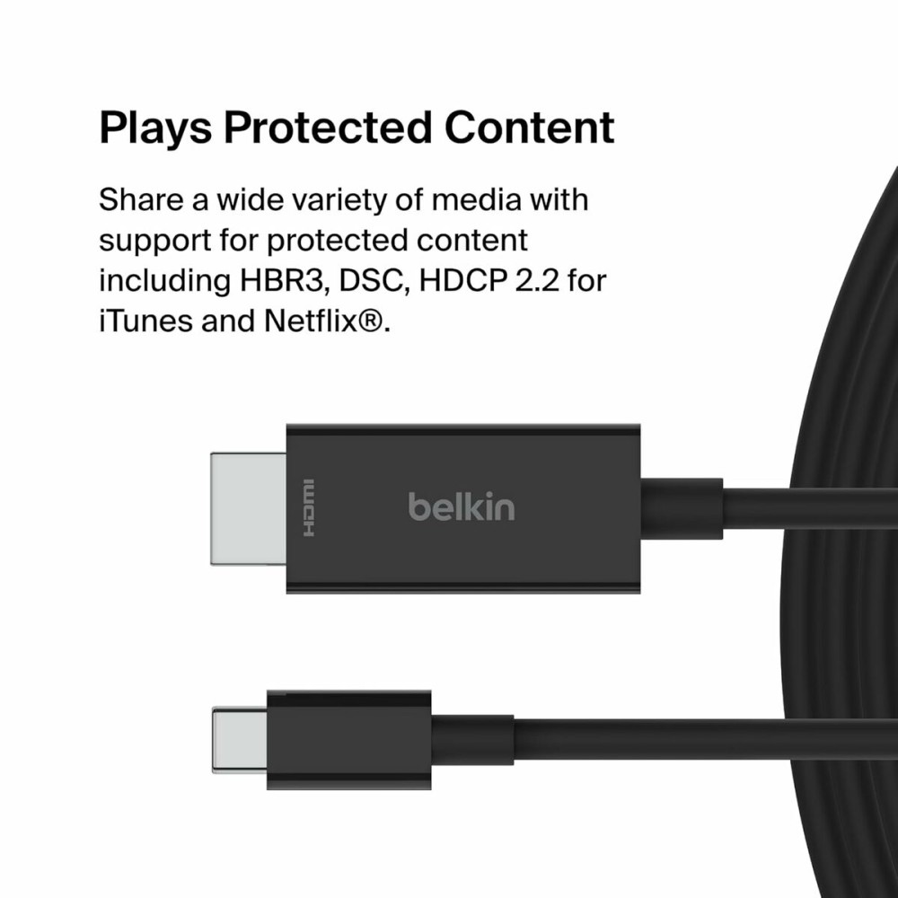 Câble USB-C vers HDMI Belkin AVC012bt2MBK Noir 2 m