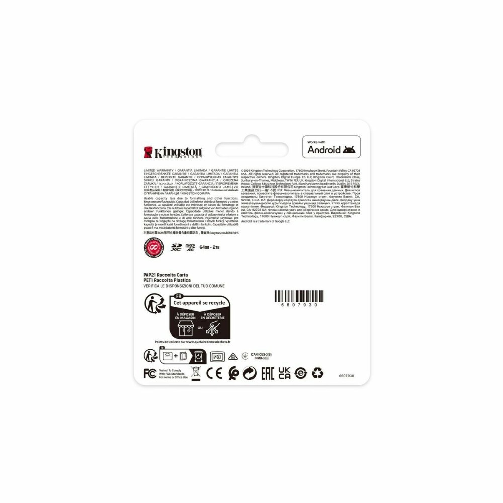 Micro SD Memory Card with Adaptor Kingston SDCS3/64GBSP 64 GB