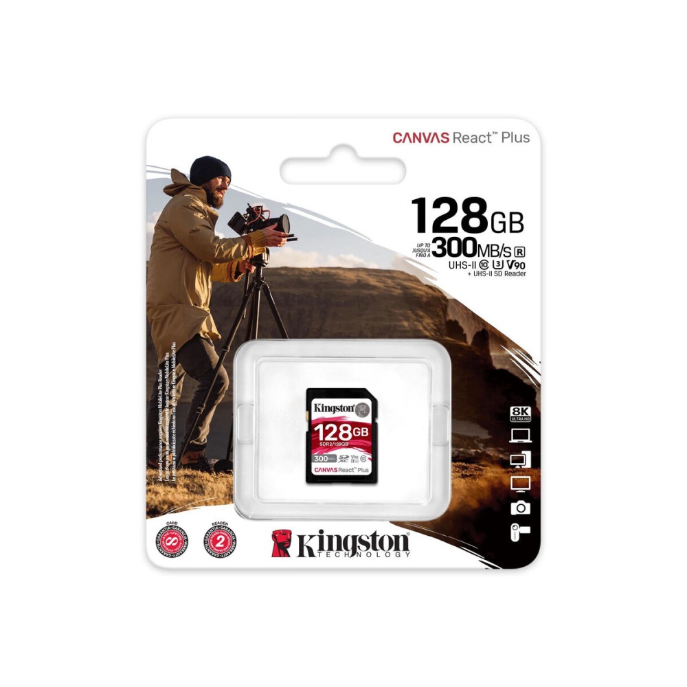 Micro SD Memory Card with Adaptor Kingston SDR2/128GB 128 GB SDXC UHS-II 8K Ultra HD