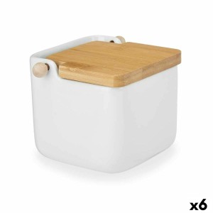 Salt Shaker with Lid Kinvara B5001 White Brown Ceramic Bamboo 800 ml 12 x 11 x 12 cm (6 Units)