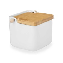 Salt Shaker with Lid Kinvara B5001 White Brown Ceramic Bamboo 800 ml 12 x 11 x 12 cm (6 Units)